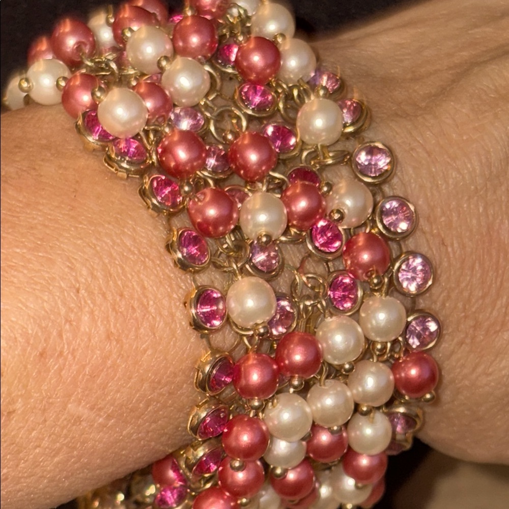 Vintage Pearl and Crystal Bracelet gold tone
